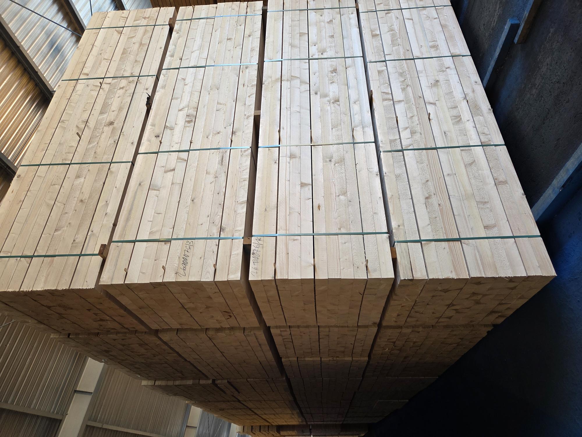 Bundled boards on pallets